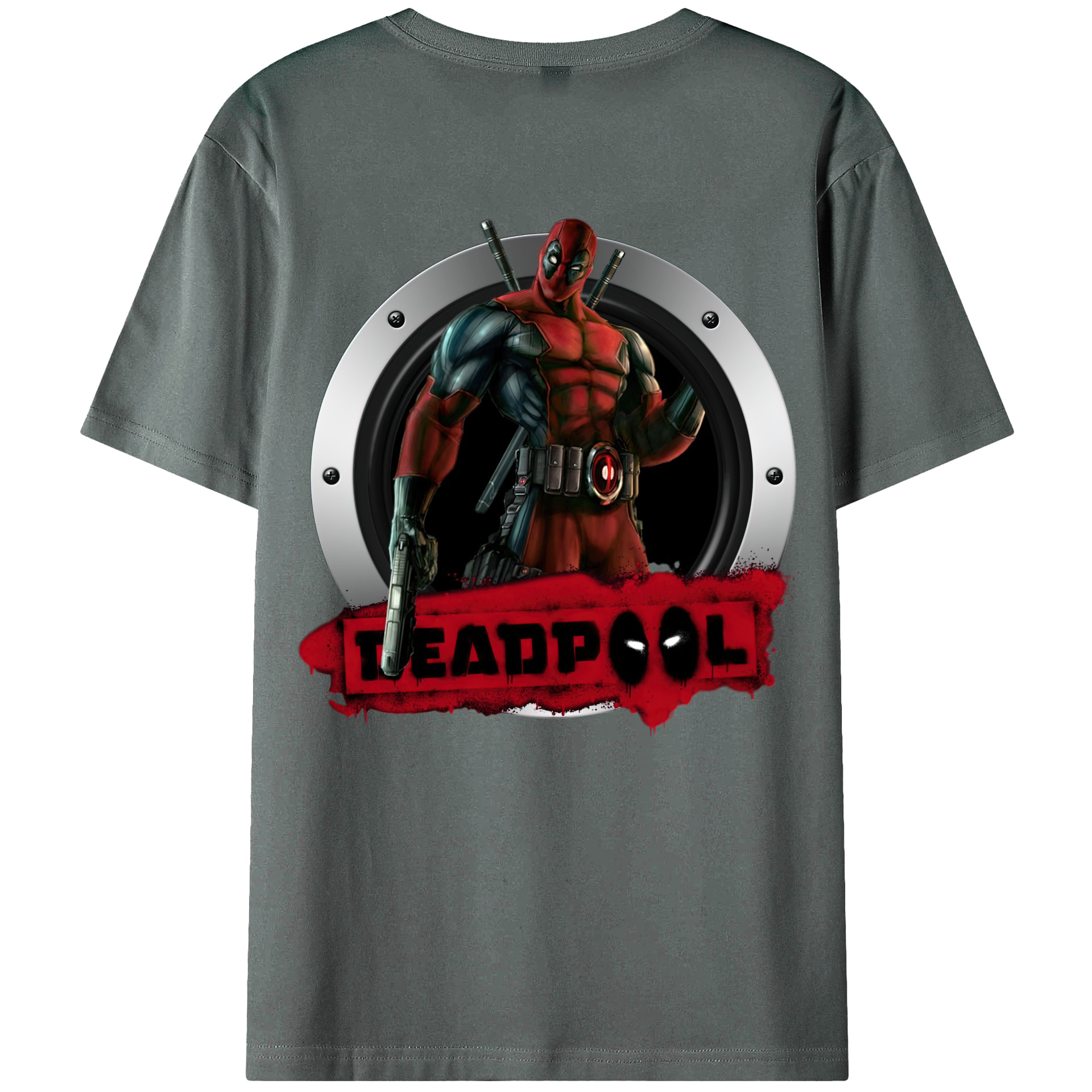（画像用） Deadpool デッドプール 綿100％ メンズ半袖Tシャツ（バックプリント） 通気性
